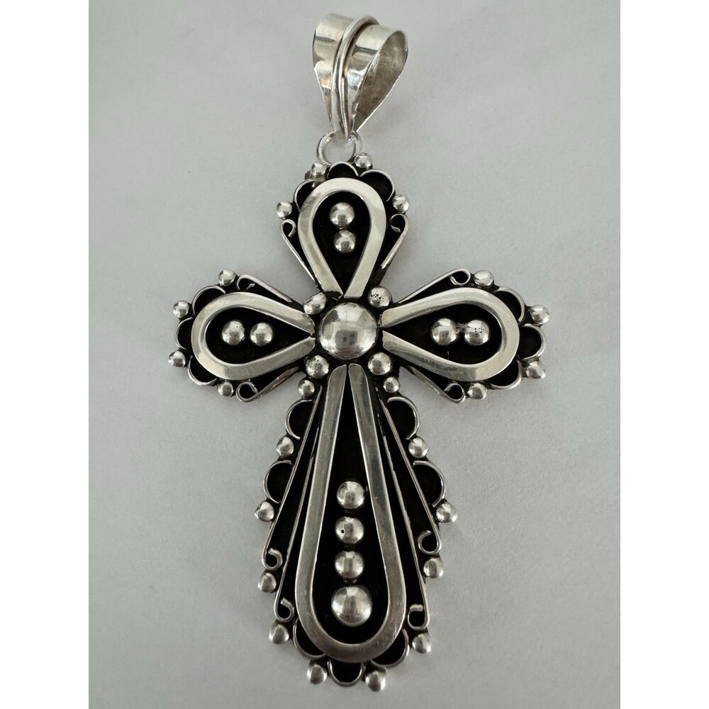 Lorena Nez Navajo Sterling Silver Large Cross Pendant. Signed 3.5 X 1.5 Southwes